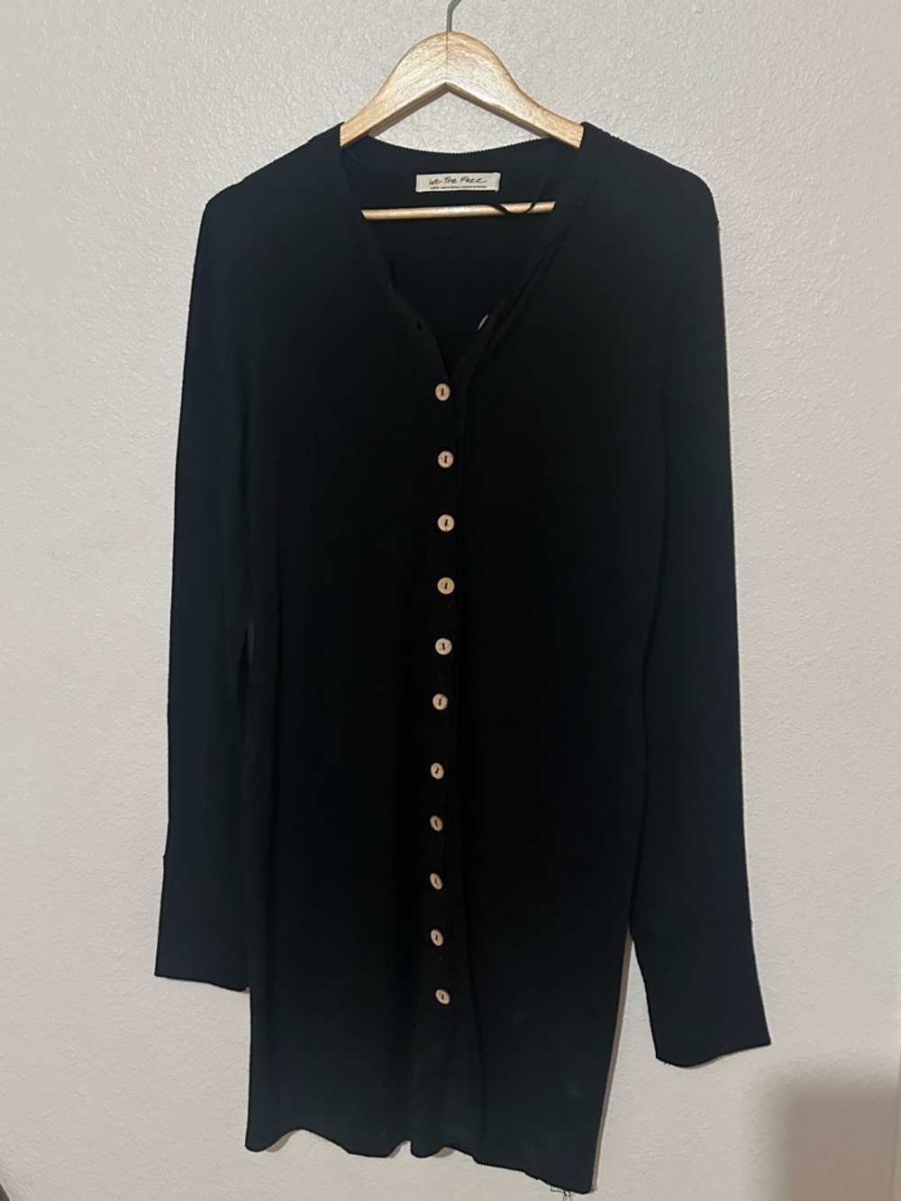 We The Free Black Midi Button-Front Dress